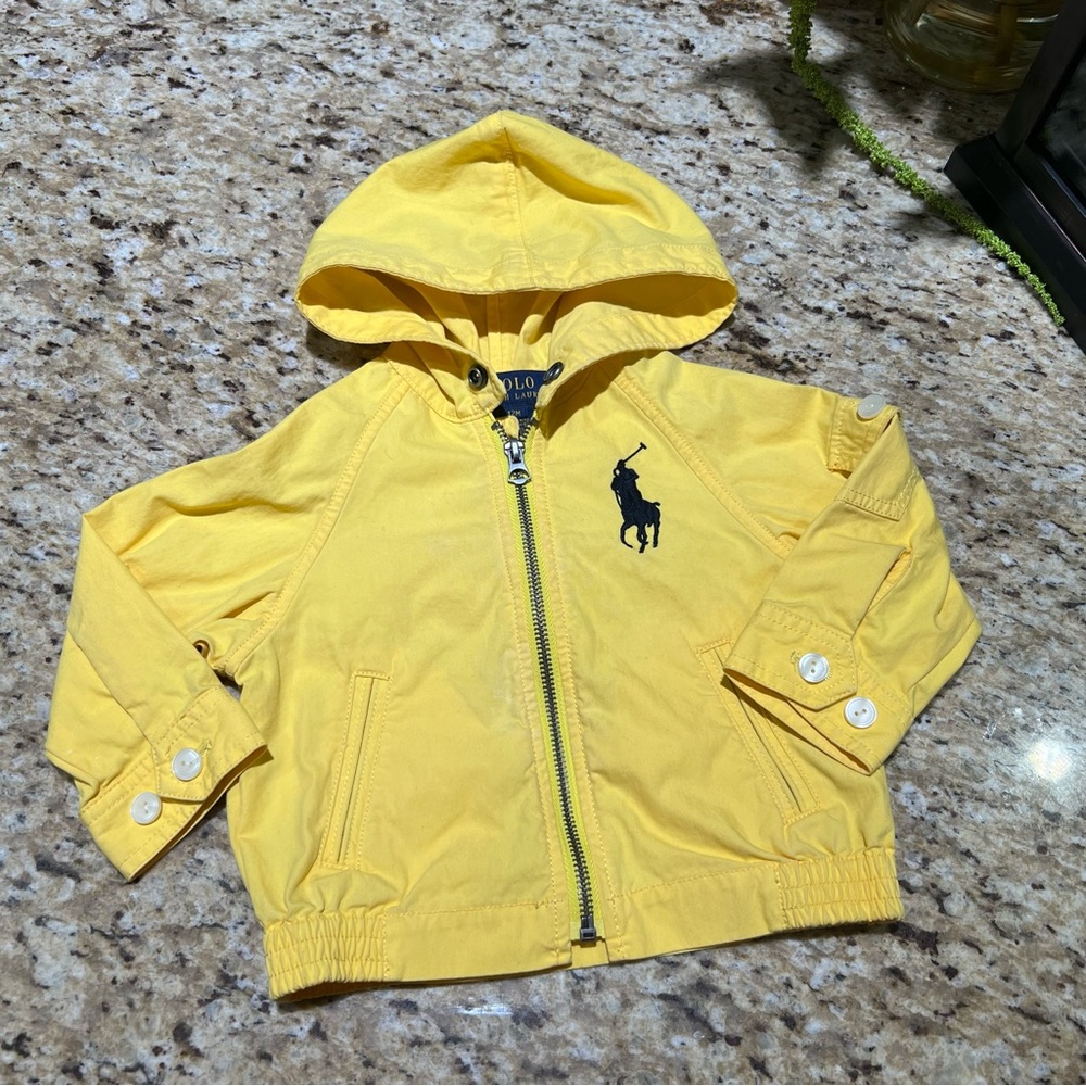 Ralph Lauren Yellow Zip Front Jacket w/ Navy Emblem Hoodie 12M